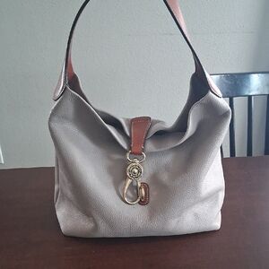 Dooney & Bourke Taupe Leather Hobo with Brown Trim
